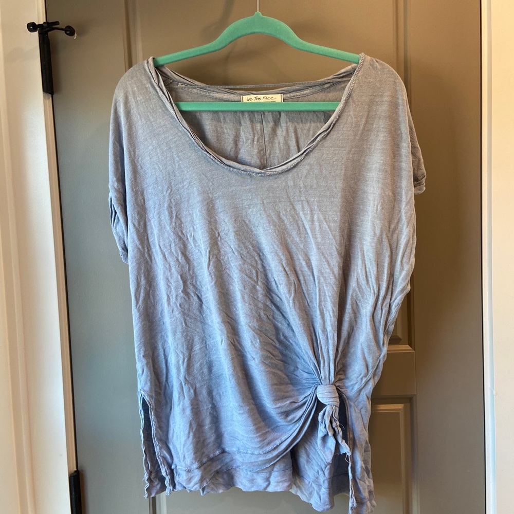 We The Free Blue Relaxed Tie Front Short Sleeve Tee